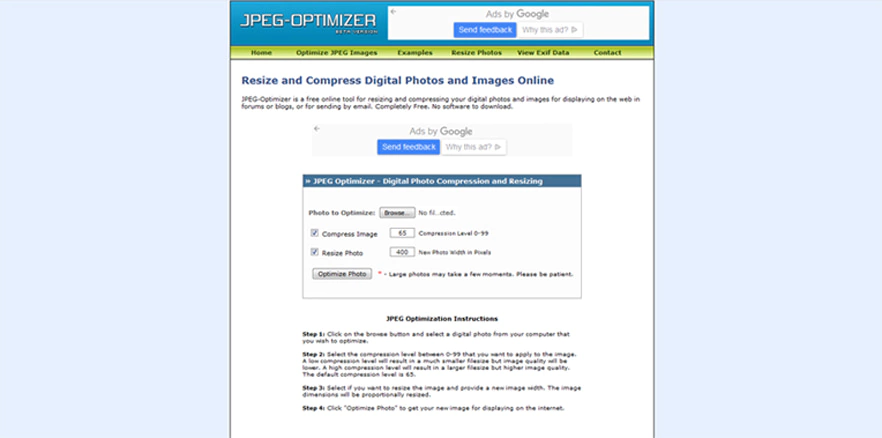 وب سایت JPEG Optimizer